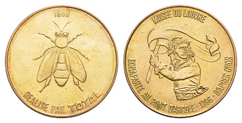 Франция жетон к 200-летию со дня рождения Наполеона-Бонапарта "Лувр - Наполеон на Аркольском мосту" 1969 компания Total, диаметр 25,8 мм, вес 5 гр железо плакированная латунью UNC 4637-542