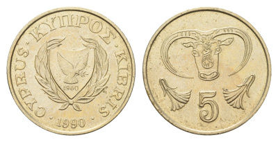 Кипр 5 центов 1990 KM 55.2 никель латунь 4617-333