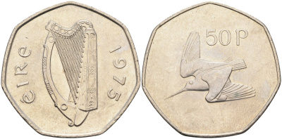 Ирландия 50 пенсов 1975 вальдшнеп KM 24 медно-никель UNC 4583-516