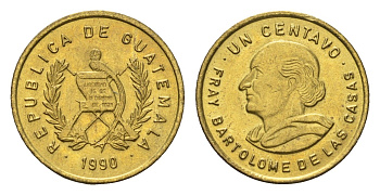 Гватемала 1 сентаво 1990 KM 275 латунь UNC 4668-1016