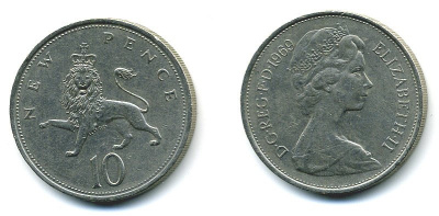 Великобритания 10 пенсов 1969 Елизавета II (1952-2022) KM 912, Spink 4231 (F1) медно-никель  4110-1215
