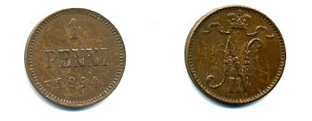 Россия для Финляндии 1 пенни 1914 Николай II (1894-1917) KM 13, Биткин 474 медь 57-1124