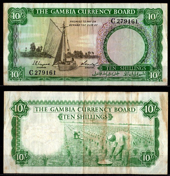 Гамбия 10 шиллингов ND (1965-1970) Парусная лодка Pick 1 бумага 00-00