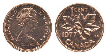 Канада 1 цент 1977 Елизавета II (1952-2022), кленовый лист KM 59 бронза PROOF-LIKE (BU) 4639-351