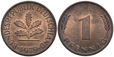ФРГ 1 пфенниг 1979 D KM 105 сталь плакированная медью 4171-412
