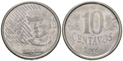 Бразилия 10 сентаво 1996 KM 633, Schon 142 нержавеющая сталь 4621-525
