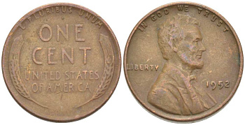 США 1 ЦЕНТ 1952 ЛИНКОЛЬН KM А132 медь цинк 218-566