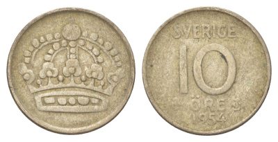 Швеция 10 эре 1954 Густав VI Адольф (1950-1973) KM 823 серебро 4625-425