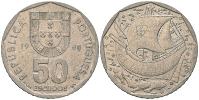 Португалия 50 эскудо 1988 KM 636 медно-никель 4574-426