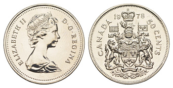 Канада 50 центов 1978 Елизавета II (1952-2022), герб KM 75 никель PROOF-LIKE (BU) 4631-956