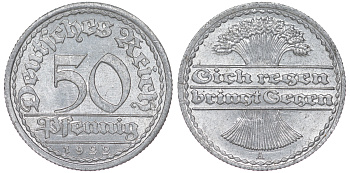 Германия 50 пфеннигов 1922 A KM 27, J. 301 алюминий aUNC 4148-653