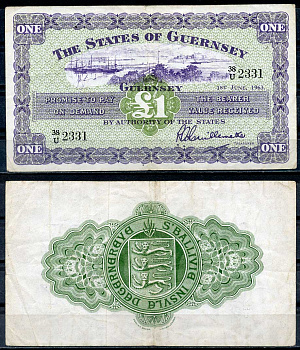 Гернси 1 фунт 1963 порт Св. Петра, замок Корнет, 1 июня 1963 Pick 43 b  бумага   451-600-1