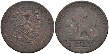 Бельгия 2 сантима 1836 Belges KM 4.2 медь 4595-152