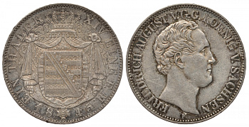 Саксония 1 талер 1845 Фридрих Август II Dav. 875, KM 1162 серебро aUNC 00-804-44