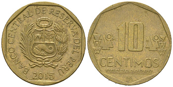 Перу 10 сентимо 2015 LIMA KM 305.4 латунь 4523-251