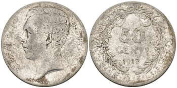 Бельгия 50 сантимов 1912 Belges, Альберт I KM 70 серебро 187-864