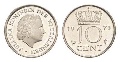 Нидерланды 10 центов 1975 Юлиана (1948-1980) KM 182 никель UNC 4615-616