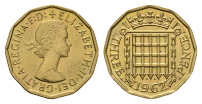 Великобритания 3 пенса 1962 Елизавета II (1952-2022) KM 900, Spink 4153 никель латунь UNC 4121-634