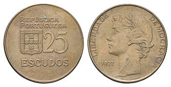 Португалия 25 эскудо 1977 KM 607 медно-никель UNC 4678-751