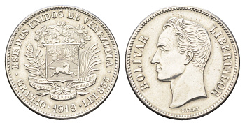 Венесуэла 2 боливара 1919 Y 23 серебро 4127-1533