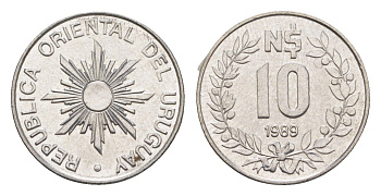 Уругвай 10 песо 1989 KM 93 нержавеющая сталь UNC 4649-632