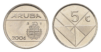 Аруба 5 центов 2004 KM 1 сталь плакированная никелем UNC 112-1018