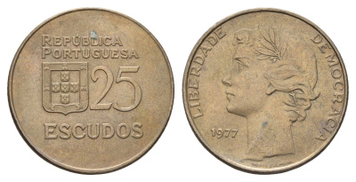 Португалия 25 эскудо 1977 KM 607 медно-никель UNC 4678-751