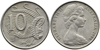 Австралия 10 центов 1966 Елизавета II (1952-), птица лирахвост KM 65 медно-никель 4391-1043