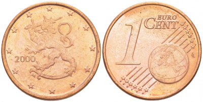 ФИНЛЯНДИЯ 1 ЕВРОЦЕНТ 2000 KM 98 сталь плакированная медью UNC 3457-1154