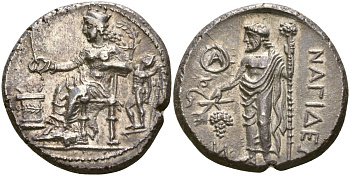 Киликия, Нагидос статер 370 - 365 гг. до н.э. Афродита и Эрос у алтаря/Дионис с тирсом и виноградной гроздью, 10,64 гр Lederer 26 серебро 10-017-04