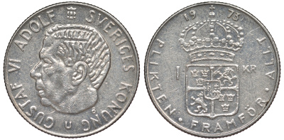 Швеция 1 крона 1973 Густав VI Адольф (1950-1973) KM 826а медь плакированная медно-никелем 25-1856