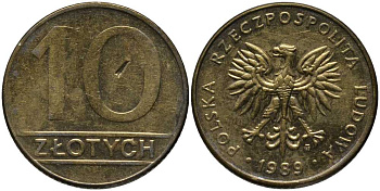 ПОЛЬША 10 ЗЛОТЫХ 1989 MW KM 152.2 латунь 113-1253