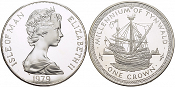 Остров Мэн 1 крона 1979 1000 летие Тинвальду (парламенту), корабль англичан КМ 47a серебро PROOF 1081-4-62