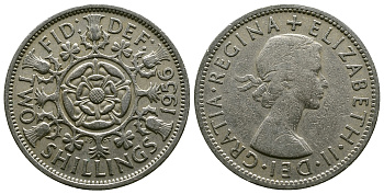 Великобритания 2 шиллинга (флорин) 1956 Елизавета II (1952-2022) KM 906, Spink 4146 медно-никель 4607-941