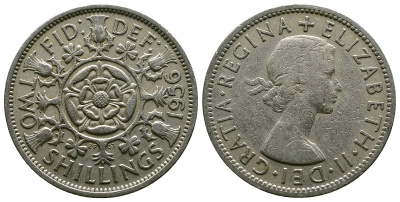 Великобритания 2 шиллинга (флорин) 1956 Елизавета II (1952-2022) KM 906, Spink 4146 медно-никель 4607-941