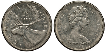 КАНАДА 25 ЦЕНТОВ 1978 ОЛЕНЬ, ЕЛИЗАВЕТА II (1952-) KM 62b никель VF 4182-527