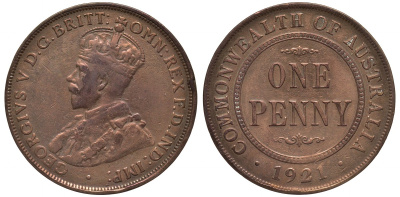 Австралия 1 пенни 1921 Георг V (1910-1936) KM 23 бронза 189-425