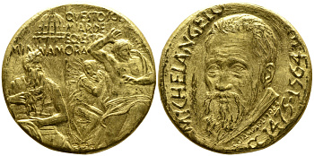 Ватикан медаль 1964 400 лет со дня смерти Микеланджело, P. GIAMPAOLI, 31,75 мм, 15,74 гр золото 10-002-07