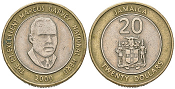 Ямайка 20 долларов 2000 KM 182 биметалл 4616-1217