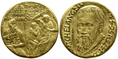 Ватикан медаль 1964 400 лет со дня смерти Микеланджело, P. GIAMPAOLI, 31,75 мм, 15,74 гр золото 10-002-07