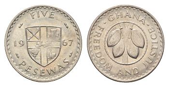 Гана 5 песев 1967 KM 15 медно-никель UNC 4668-617
