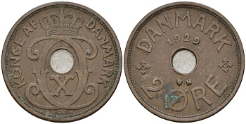 Дания 2 эре 1929 Кристиан X (1912-1947) KM 827 бронза 4147-456