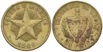 Куба 1 песо 1986 KM 105, Schoen A34 латунь 4395-945