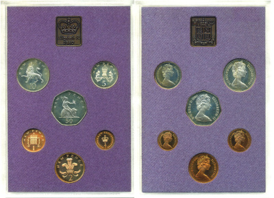 Великобритания официальный набор из 6 монет + жетон монетного двора 1980 в оригинальной пластиковой упаковке KM PS 36   PROOF  7-5-5-26