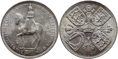 Великобритания 1 крона (5 шиллингов) 1953 коронация королевы Елизаветы, Елизавета II (1952-2022) Елизаветы KM 894, Spink 4136 медно-никель 74-621