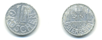 Австрия 10 грошей 1955 KM 2878 алюминий 4364-1136