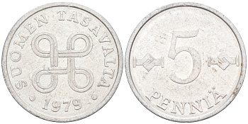 Финляндия 5 пенни 1979 KM 45а алюминий 187-442