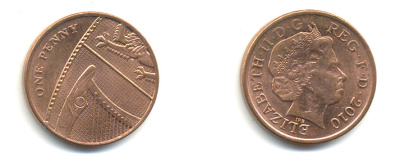 Великобритания 1 пенни 2010 Елизавета II (1952-2022) KM 1107, Spink B6 сталь плакированная медью 177-1232