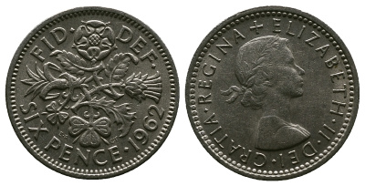 Великобритания 6 пенсов 1962 Елизавета II (1952-2022) KM 903, Spink 4149 медно-никель 4381-738