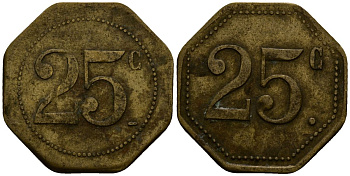 Франция 25 сантимов ND ресторанный жетон латунь 4166-434